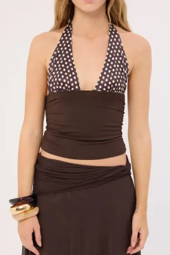 Motel Cosimo Halter Top Polka Bitter Chocolate