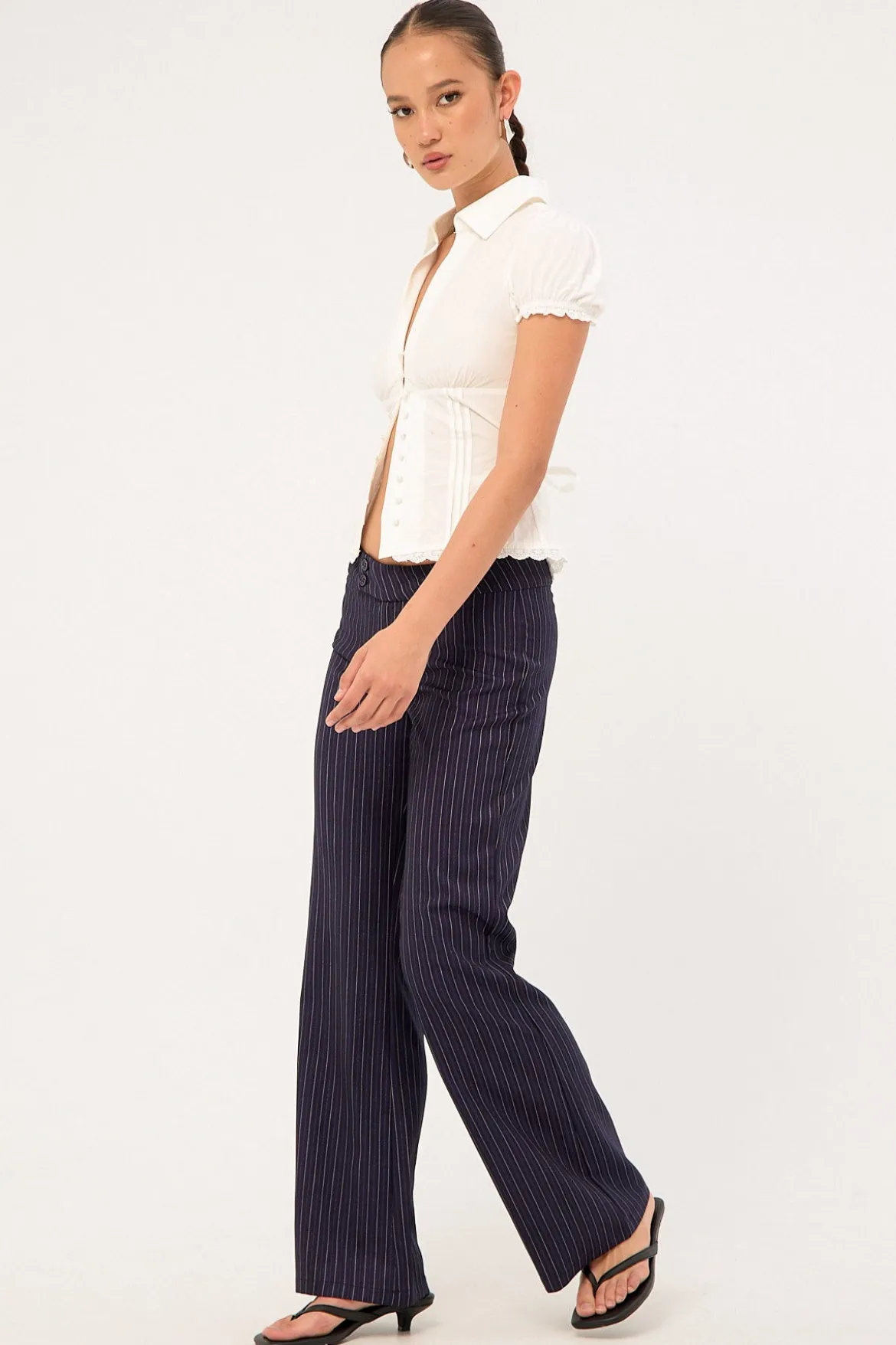 Motel Falita Trouser Tailoring Navy Pinstripe