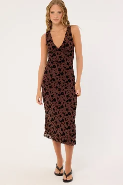 Motel Gabriella Midi Dress Garden Floral Brown