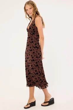 Motel Gabriella Midi Dress Garden Floral Brown