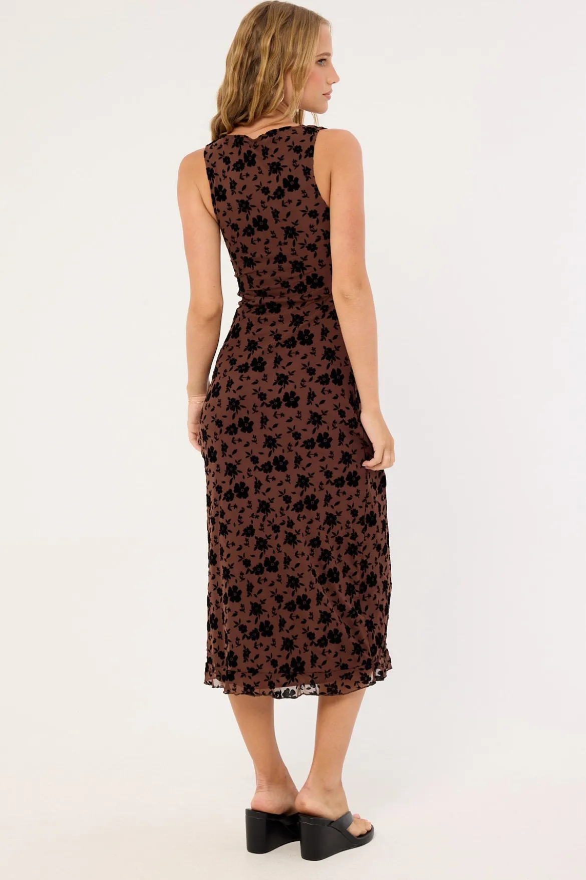 Motel Gabriella Midi Dress Garden Floral Brown