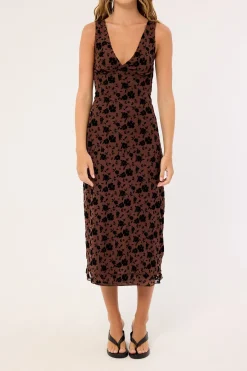 Motel Gabriella Midi Dress Garden Floral Brown