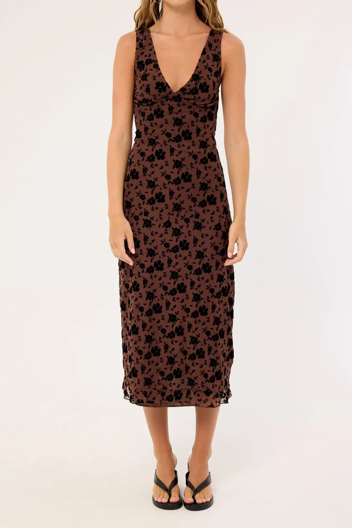 Motel Gabriella Midi Dress Garden Floral Brown