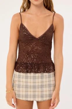 Motel Karka Top Drape Sequin Brown