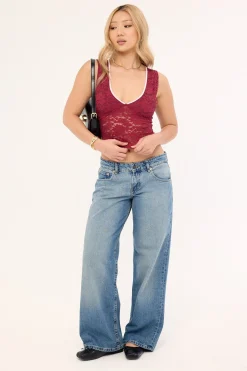 Motel Lihat Top Lace Burgundy With Pink Bind