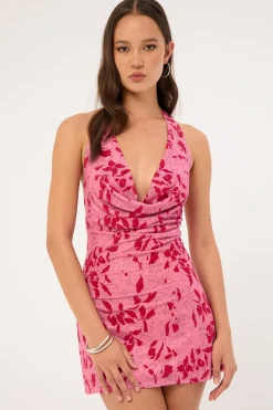 Motel Malora Dress Stencil Flower Pink