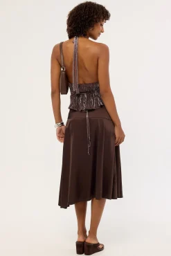 Motel Manyala Skirt SATIN DARK BROWN