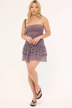 Motel Midea Dress Stripe Polka Plum