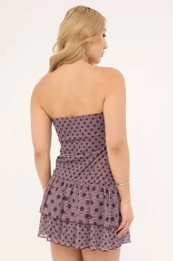 Motel Midea Dress Stripe Polka Plum