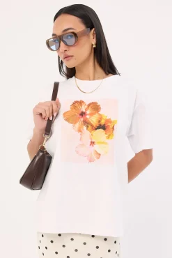 Motel Oversize Basic Tee White Hibicus