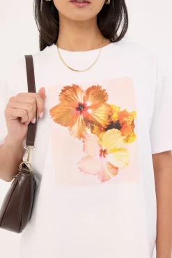 Motel Oversize Basic Tee White Hibicus