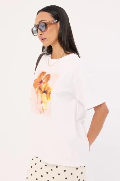 Motel Oversize Basic Tee White Hibicus