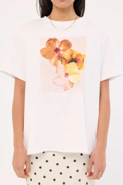 Motel Oversize Basic Tee White Hibicus