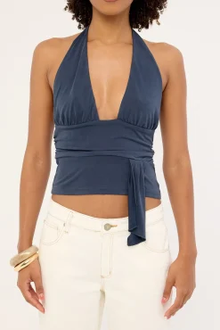 Motel Prilla Halter Top Cupro Ocean Storm