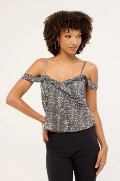 Motel Savira Top Chiffon Sequin Grey