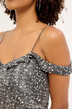 Motel Savira Top Chiffon Sequin Grey