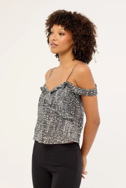 Motel Savira Top Chiffon Sequin Grey