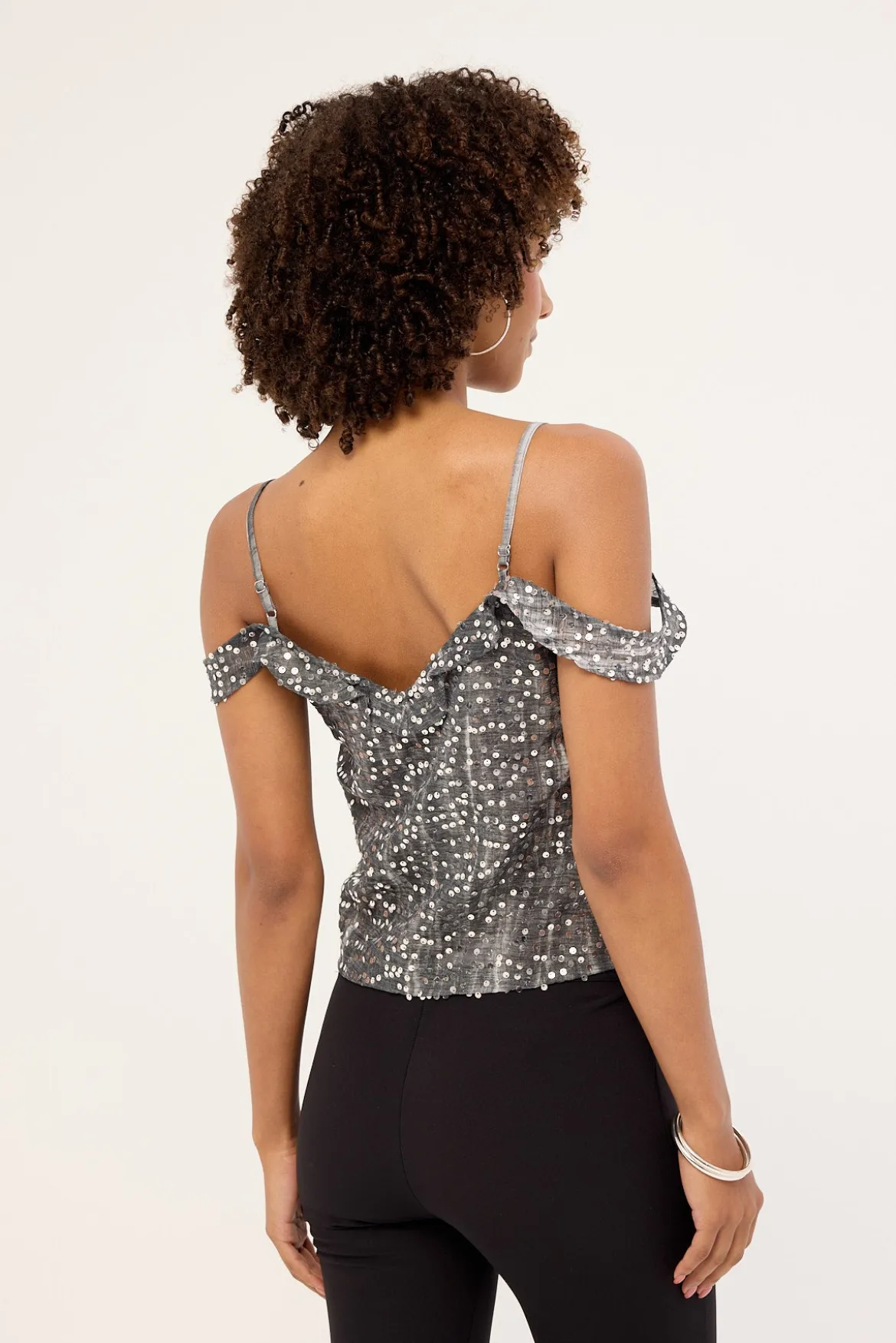 Motel Savira Top Chiffon Sequin Grey