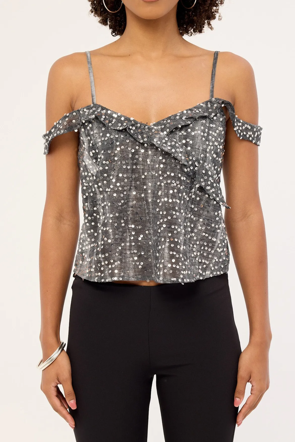 Motel Savira Top Chiffon Sequin Grey