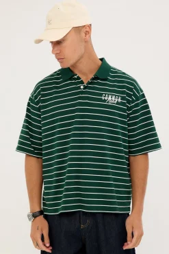 Motive Boxy Cropped Polo Forest Green Stripe