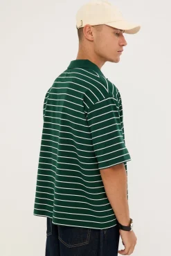 Motive Boxy Cropped Polo Forest Green Stripe