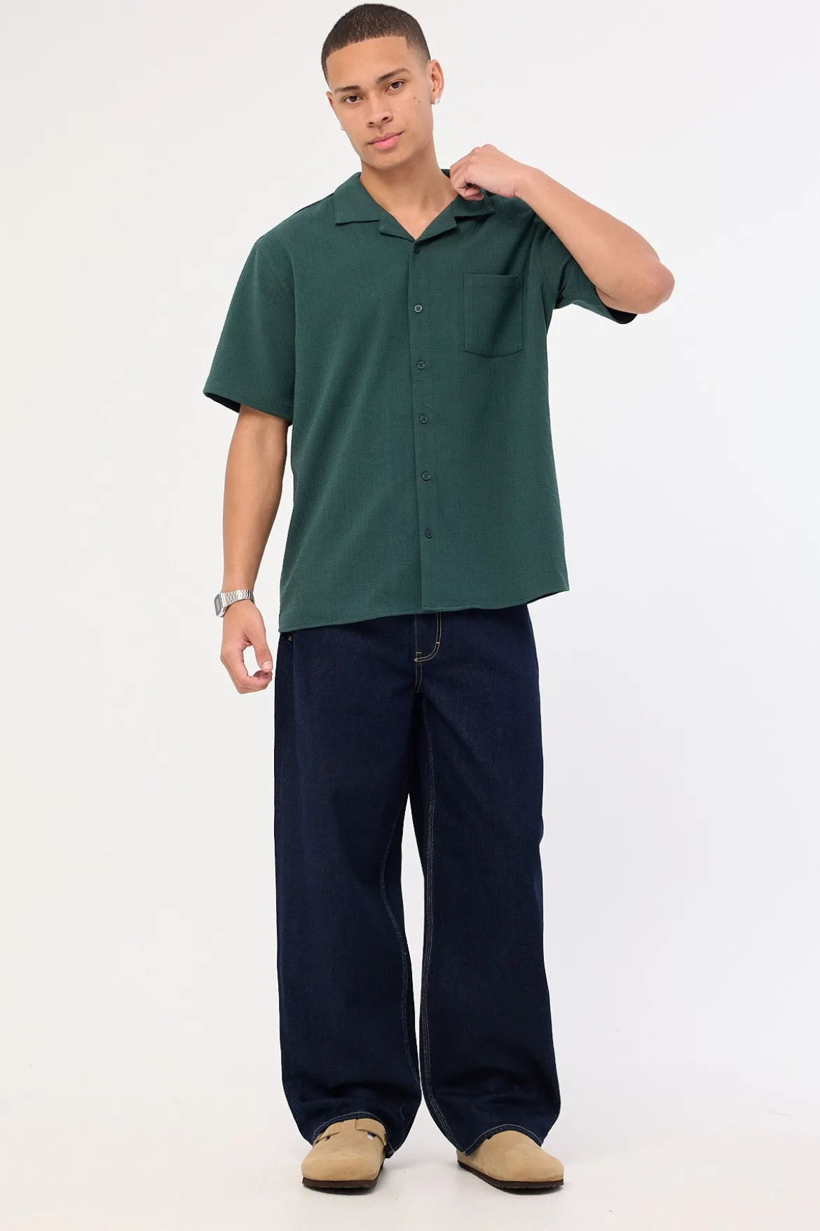 Mykonos Waffle Resort Shirt Dark Green