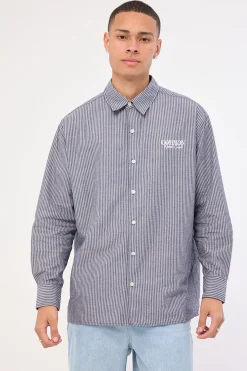 Myles Long Sleeve Shirt Navy Stripe