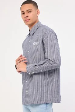Myles Long Sleeve Shirt Navy Stripe