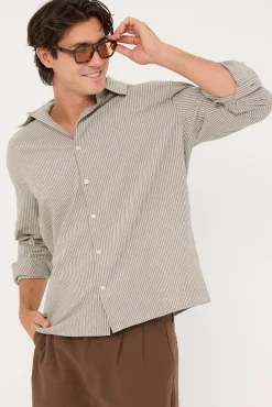 Myles Long Sleeve Shirt Olive Stripe