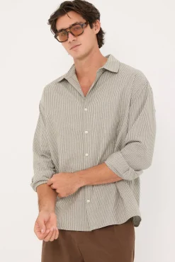 Myles Long Sleeve Shirt Olive Stripe