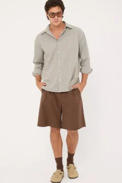 Myles Long Sleeve Shirt Olive Stripe