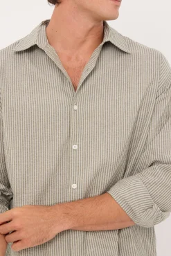 Myles Long Sleeve Shirt Olive Stripe