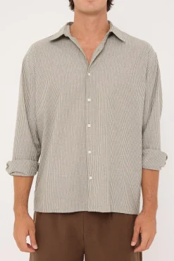 Myles Long Sleeve Shirt Olive Stripe