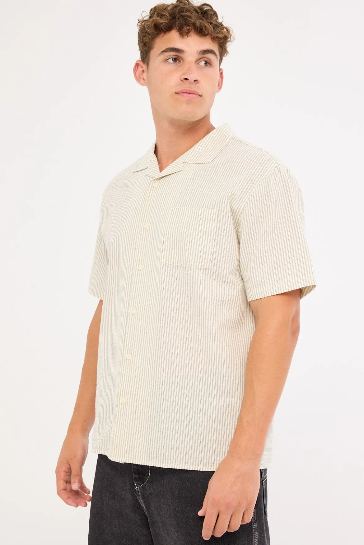 Myles Resort Shirt Off White/ Black Stripe