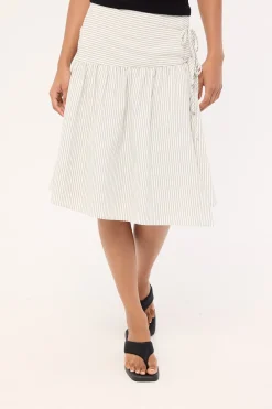 Mysti Wrap Midi Skirt White and Black Stripe