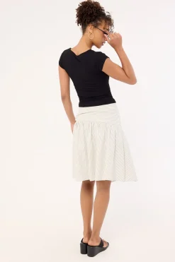 Mysti Wrap Midi Skirt White and Black Stripe