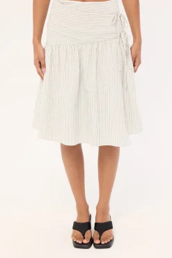 Mysti Wrap Midi Skirt White and Black Stripe