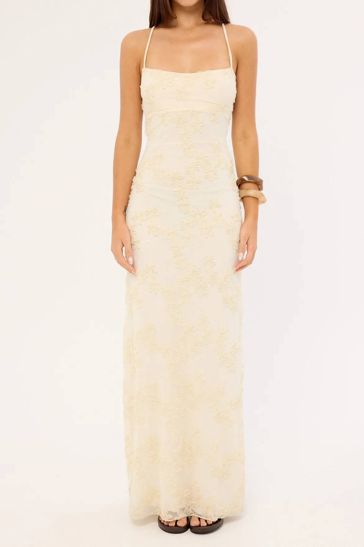 Nala Lace Up Back Maxi Dress Cream