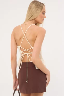Nala Lace Up Back Top Cream