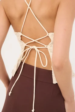 Nala Lace Up Back Top Cream