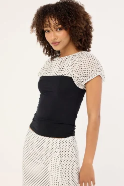 Naria Top CFN White Basic Polka Black