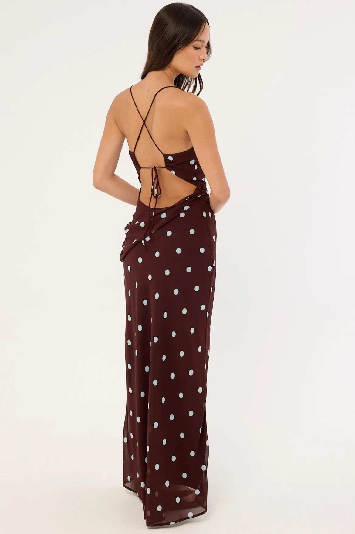 Naya Polka Maxi Dress Blue/Brown Polka