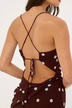 Naya Polka Maxi Dress Blue/Brown Polka