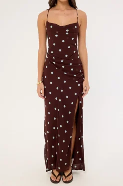 Naya Polka Maxi Dress Blue/Brown Polka