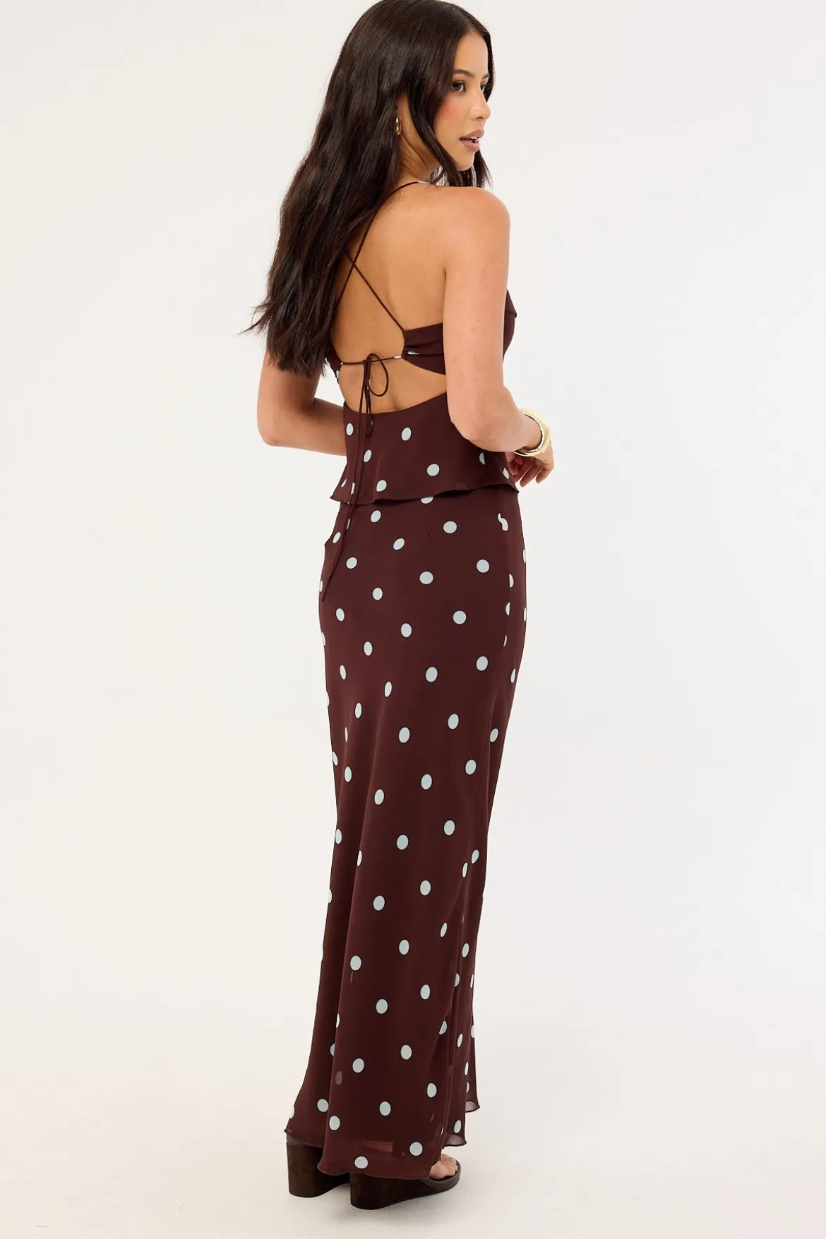 Naya Polka Maxi Skirt Blue/Brown Polka
