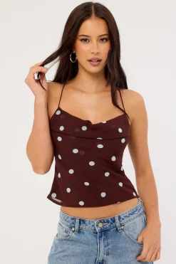Naya Polka Tie Back Top Blue/Brown Polka