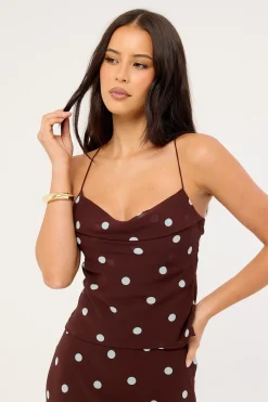 Naya Polka Tie Back Top Blue/Brown Polka