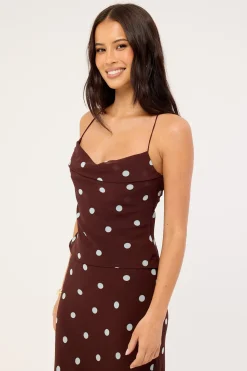 Naya Polka Tie Back Top Blue/Brown Polka