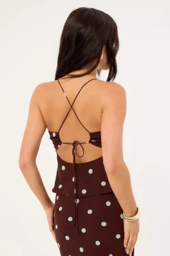 Naya Polka Tie Back Top Blue/Brown Polka