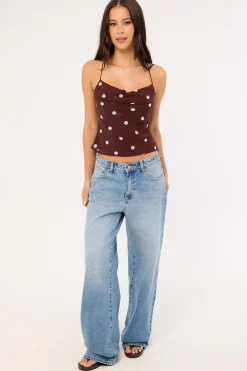 Naya Polka Tie Back Top Blue/Brown Polka